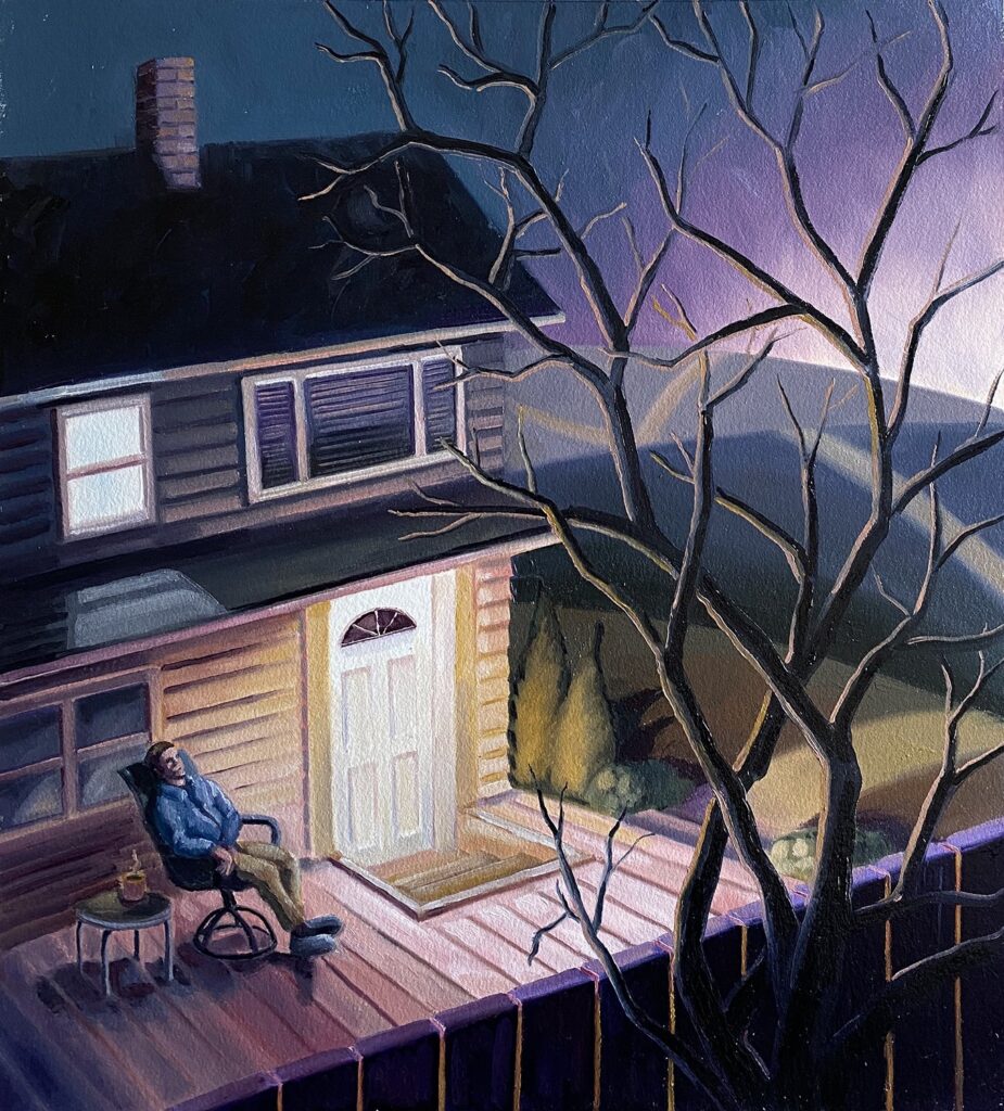 The Lights Are Left On, by Erin Miller, 2020, oil on Arches oil paper
