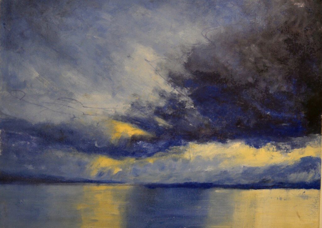 Clouds and Sea, by Elise Mills, 2019, ink monoprint on paper