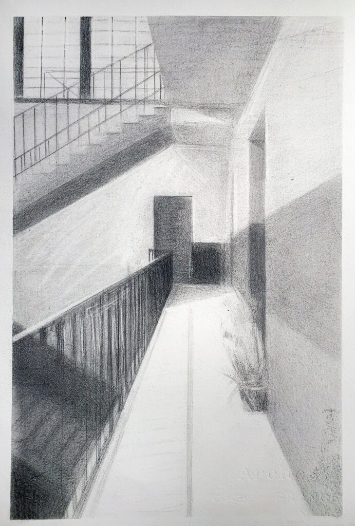 Here, by Rebecca Montes, 2019, graphite on paper