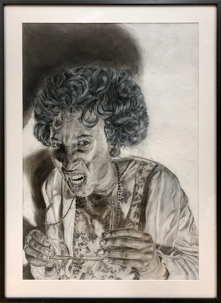 Self-Portrait as a Grandma, by Amuri Morris, 2019, charcoal on paper
