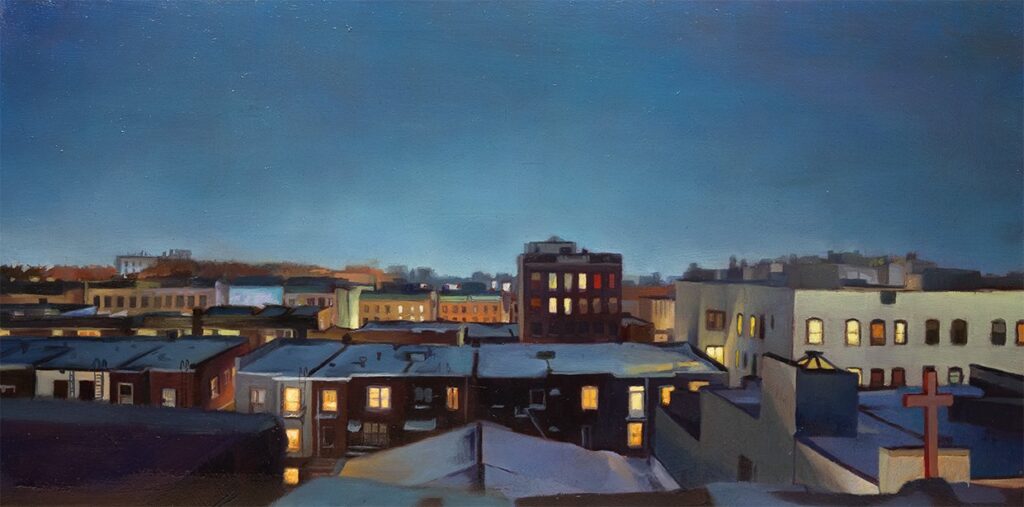 Rooftop Dec 17, by Tun Myaing, 2020, oil on acrylic block