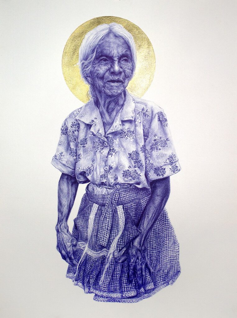 Icon, by Caroline Myers, 2020, gold leaf on paper