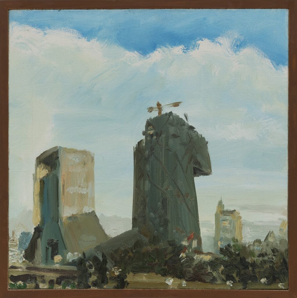 China Central Television under Construction, by Ni Jun, 2008, Oil on canvas