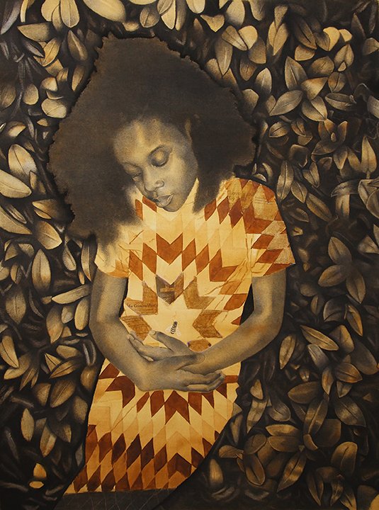 All of Our Daughters, by Prinston Nnanna, 2019, charcoal and news paper on hand-toned paper