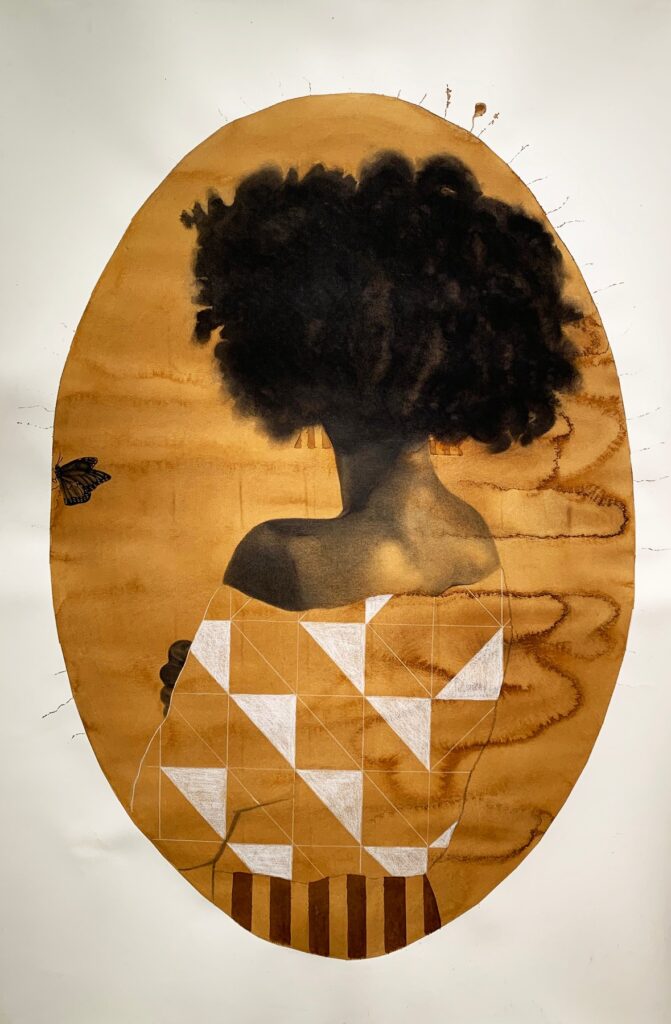 Says Who, by Prinston Nnanna, 2018, charcoal on hand toned paper
