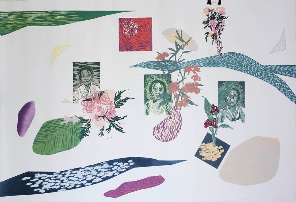 Ancestral Offerings, by Megan Abigail Nugroho, 2020, screenprint on Rives BFK paper