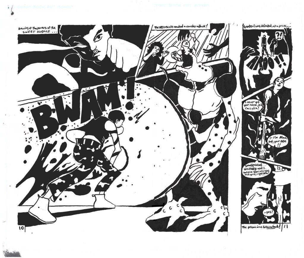 New Alma Page 11 and 12, by Nelson Nuñez, 2020, ink on illustration board