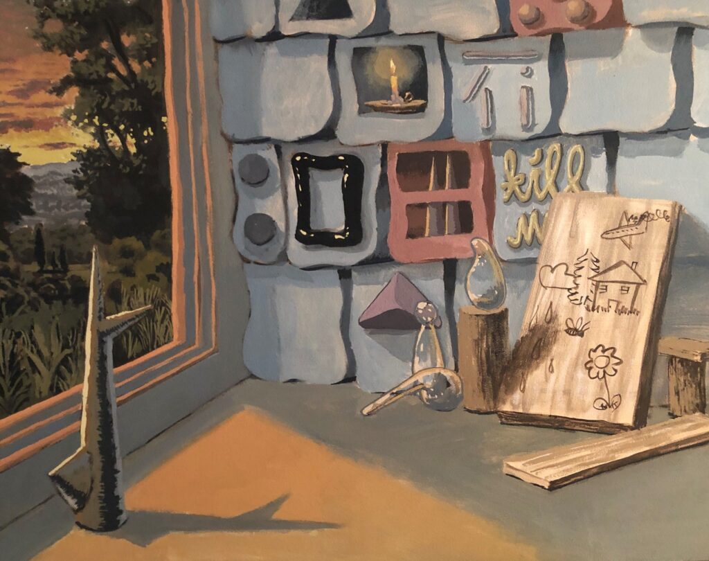 Inside the Artist's Studio, by Jackson O'Brasky, 2018, gouache on panel