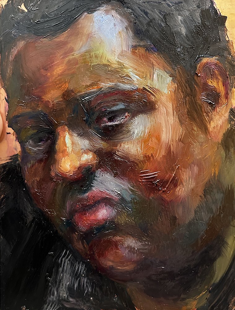 Study, by oneslutriot, 2024, oil on copper plate