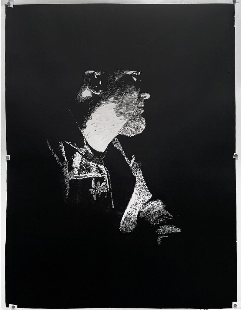 Linocut Self-Portrait, April, by Phil Eliot Padwe, 2021