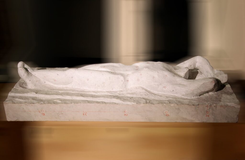 J, in progress. White Carrara, by Marco Palli, marble