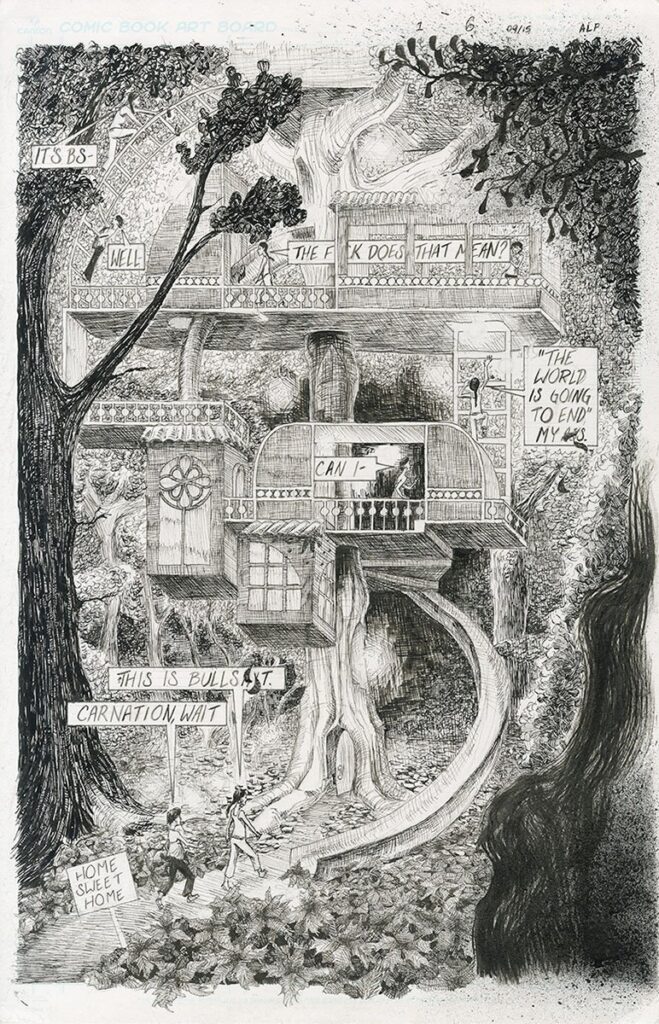 Terra Ignota, Page 6, by Alexia Papavasilakis, 2022, ink on paper
