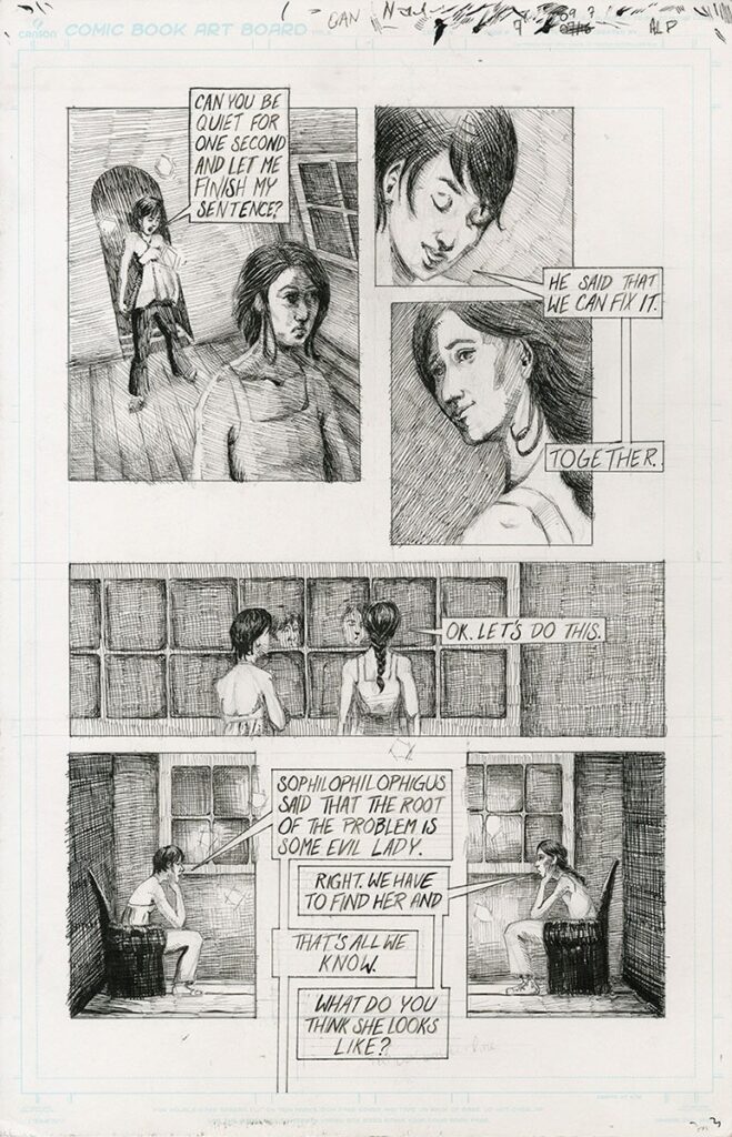 Terra Ignota, Page 7, by Alexia Papavasilakis, 2022, ink on paper