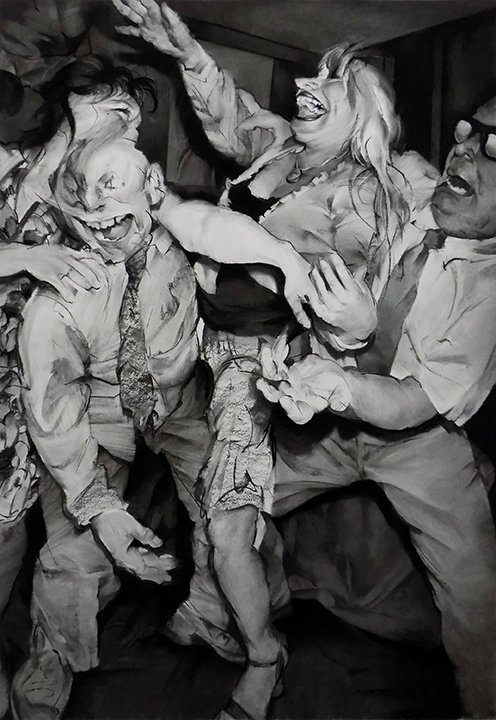 Parent Teacher Conference, by Anna Park, 2019, charcoal and graphite on paper