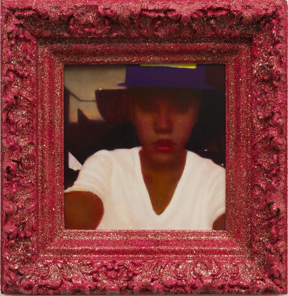 Justin Bieber has Feelings Too, by Eric Pedersen, 2014, Oil, spray paint, glitter, diamond dust on panel