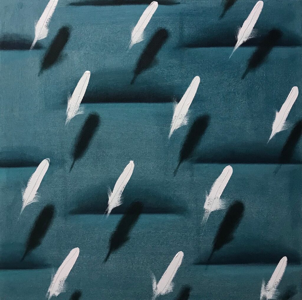 Feathers on Green Relief, by Dan Pelonis, 2019