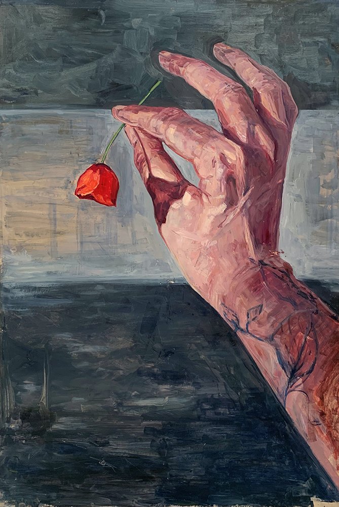 Poppy Meaning, Messages Delivered in Dreams, by Lujan Perez Hernandez, 2019, oil on Mylar mounted on birch panel