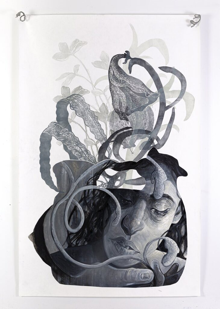 When These Vessels Felt like Giants, by Luján Pérez Hernández, 2021, oil based ink, oil, and oil pastel on Evolon with oil on Magic-Sculpt