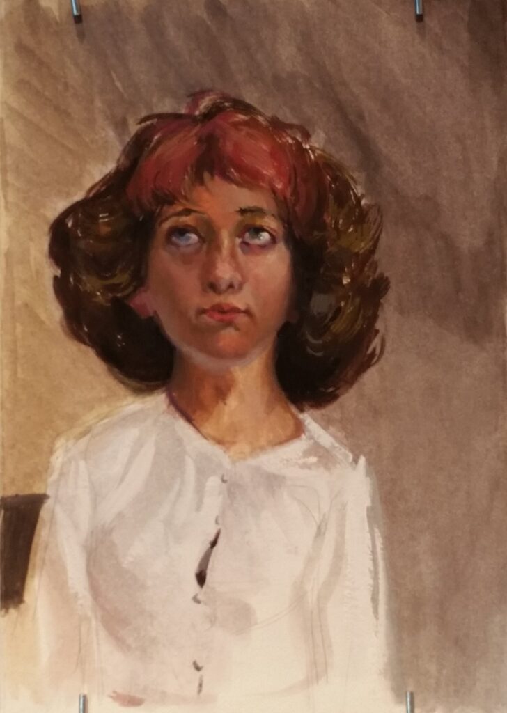 Sarah, by Max Perkins, 2014, Gouache on illustration board