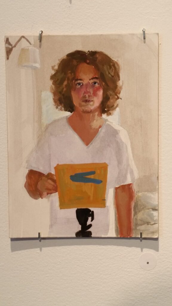 Self-Portrait with Paint Box, by Max Perkins, 2014, Gouache on illustration board