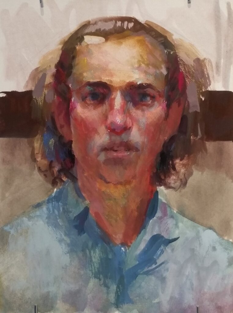 Self-Portrait with Pretty Colors, by Max Perkins, 2015, Gouache on illustration board
