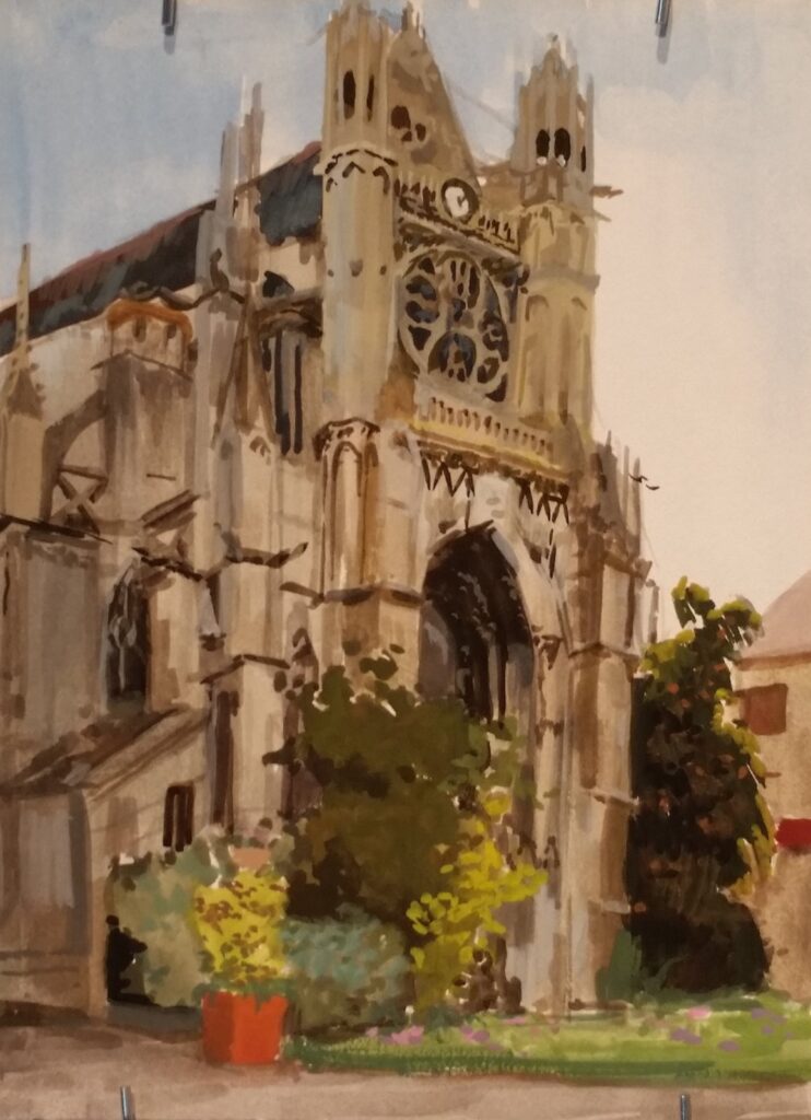 Cathedral in Vernon, by Max Perkins, 2014, Gouache on illustration board