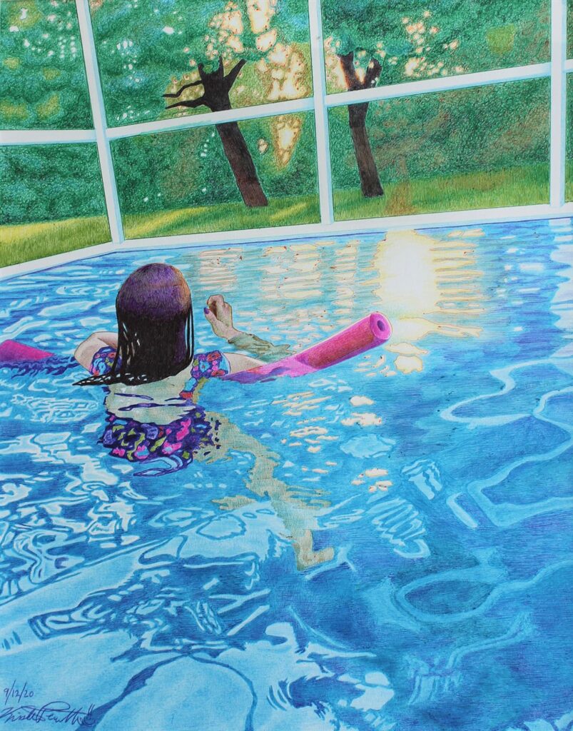 Pool in Evening, by Kirsten Perrotta, 2020, pencil on paper