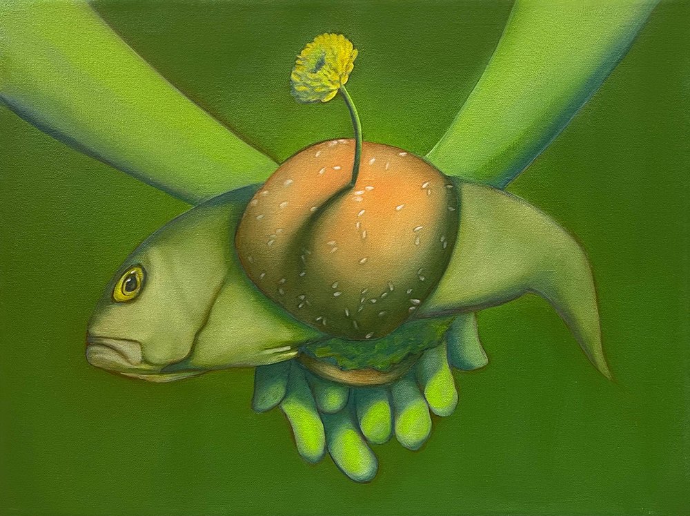 Burger, by Haley Pisciotta, 2023, oil on canvas