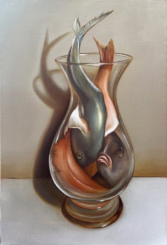Fish Vase 1, by Haley Pisciotta, 2023, oil on canvas