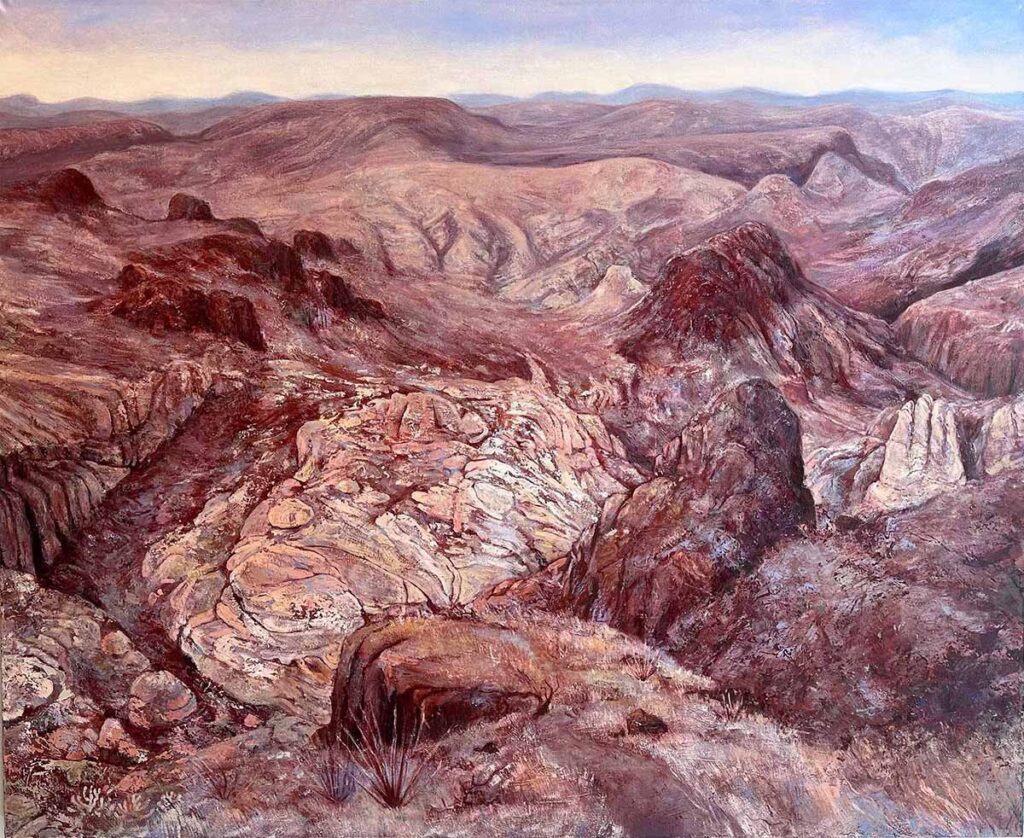 Blood of the Earth, by Lucy Kay Plowe, 2023, oil, wax, and oil pastel on linen