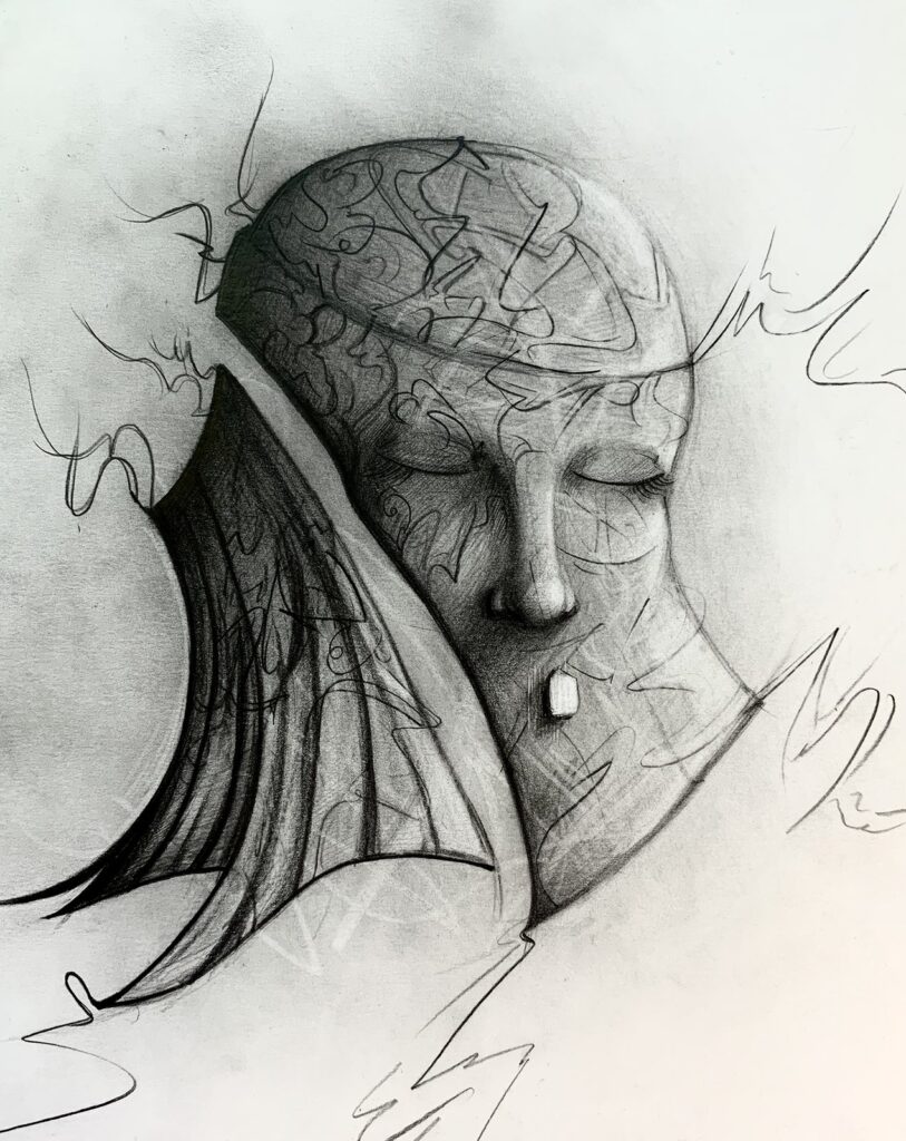 In Bardo, by Bo Prather, 2020, graphite on paper