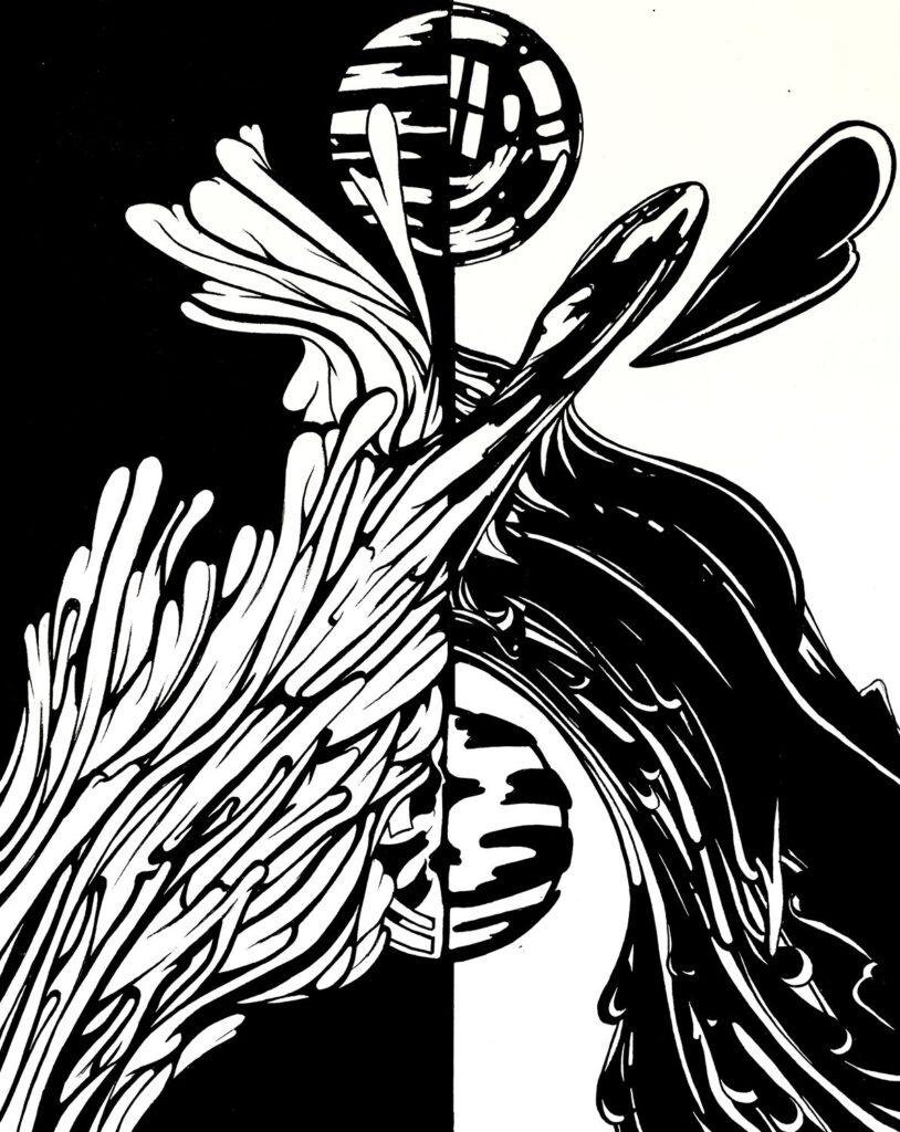 One Two Punch, by Bo Prather, 2020, ink on paper