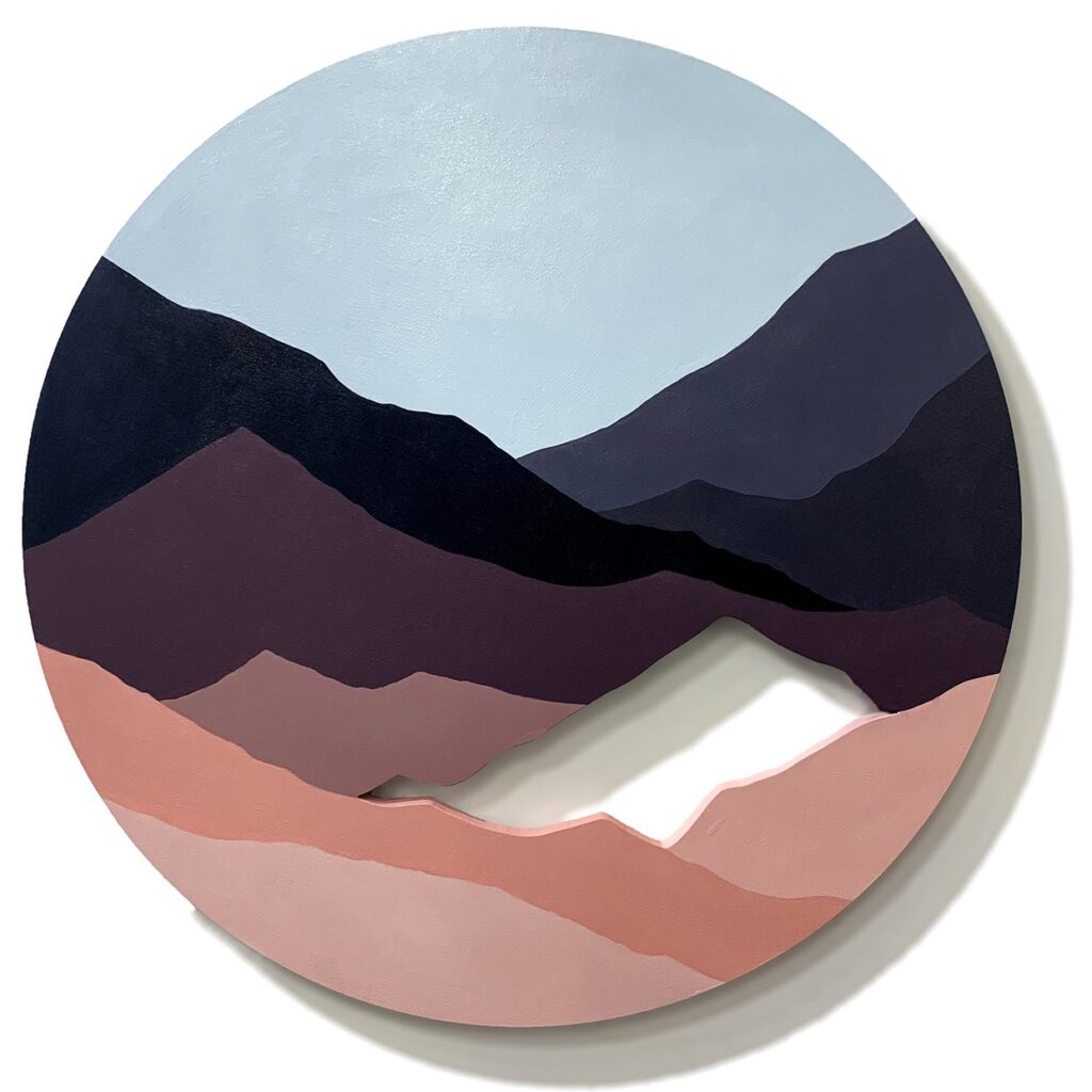 Shallow Peak, by Gianna Putrino, 2021, oil on panel, 36 inches diameter