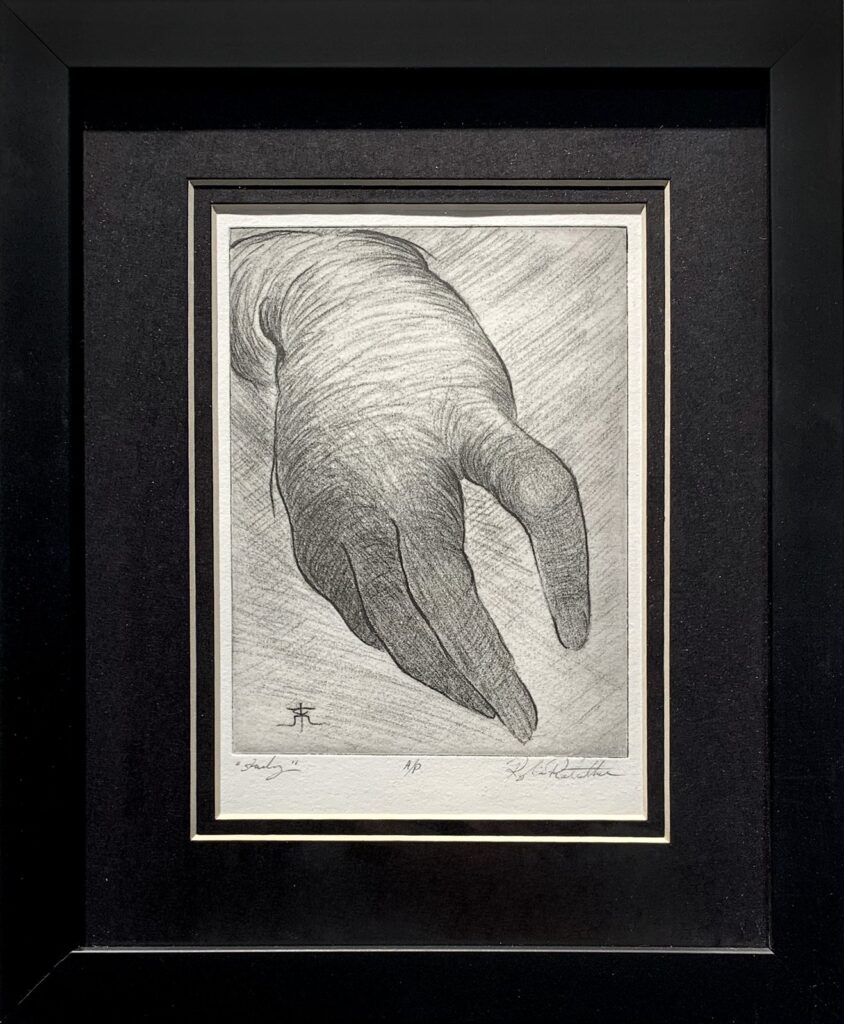 Study of Hand, by Rylie Radtke, 2020, etching on paper