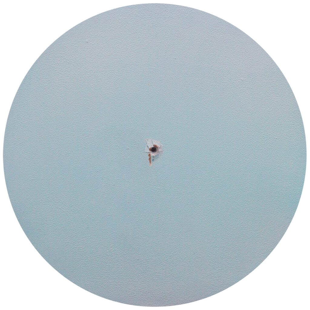 Wound #1, by James Razko, 2016, oil on acrylic disc, 10.5 inches diameter