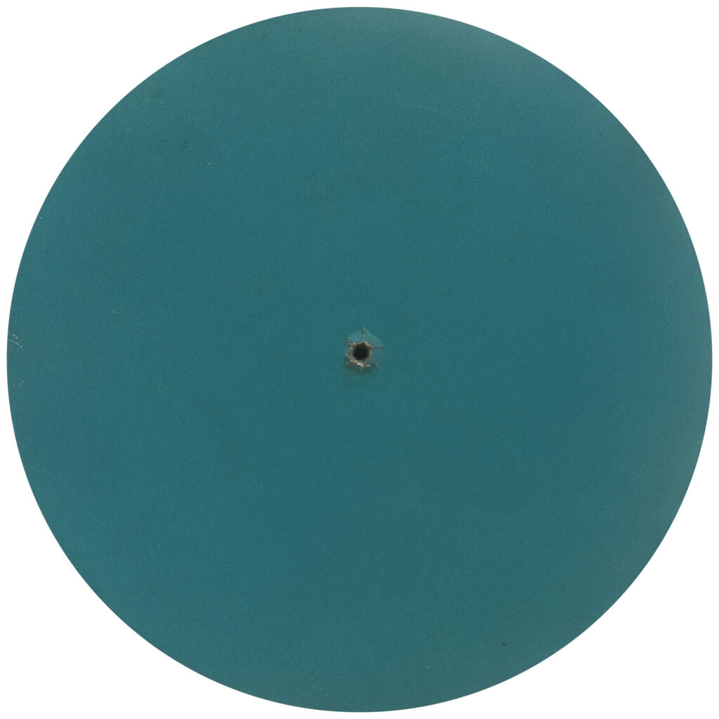Wound #8, by James Razko, 2016, oil on acrylic disc, 10.5 inches diameter