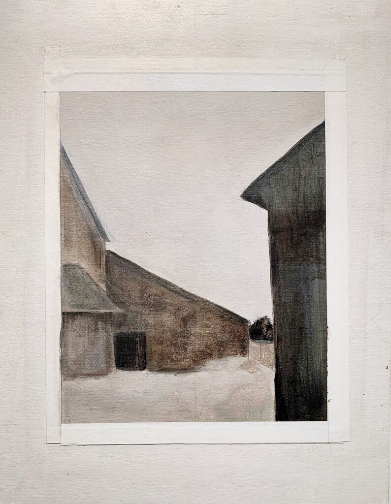 Lost and Found in Time, by Sandra Reese Roberts, 2019, acrylic and tape on gessoboard