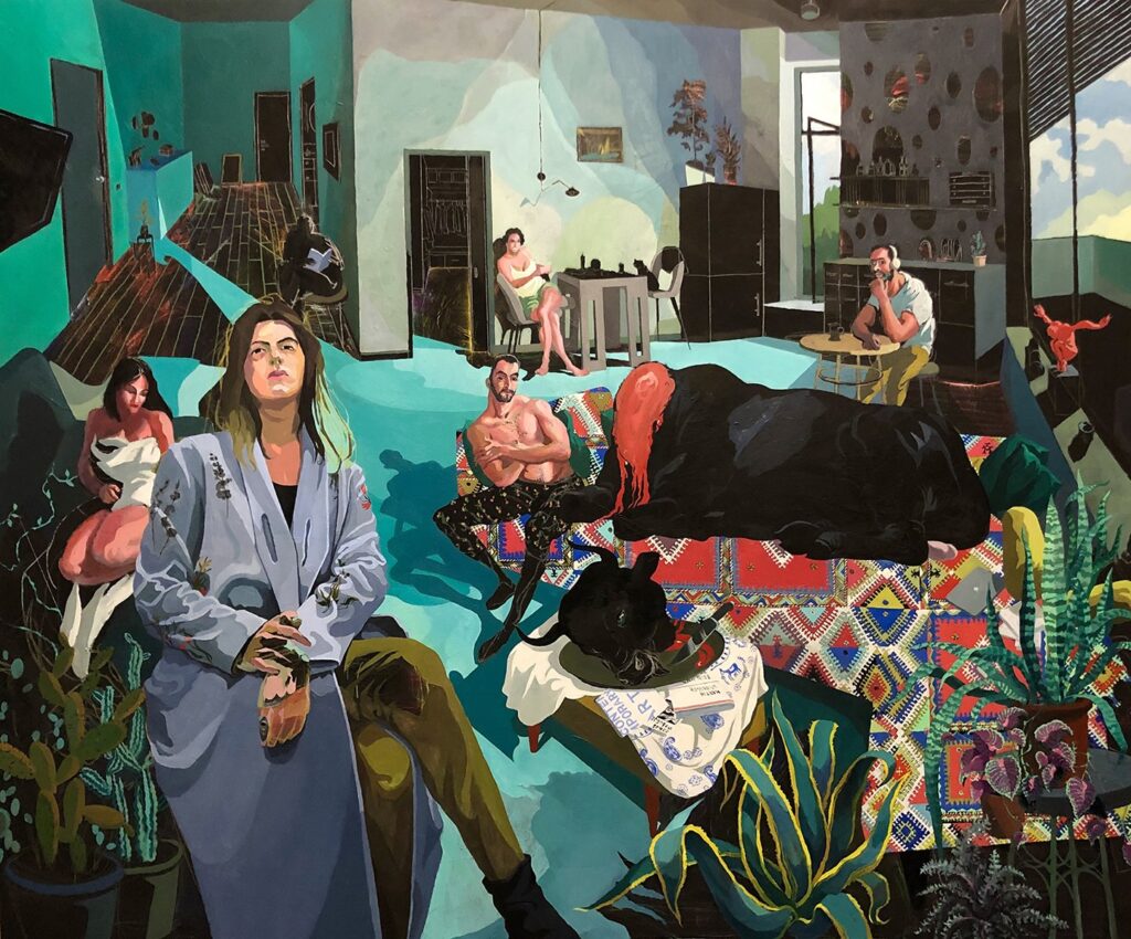LOMA, by Tedore Rekhviashvili, 2019, tempera, oil, and crayon on canvas
