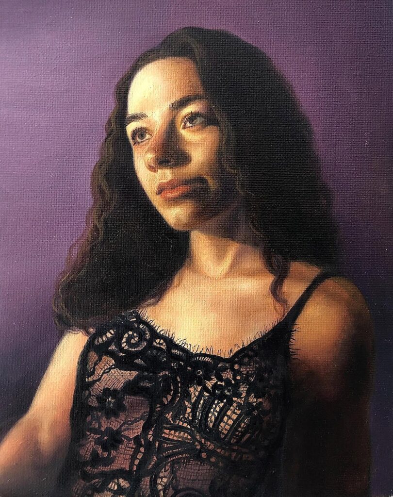 Self-Portrait, by Allison Riback, 2020, oil on canvas panel
