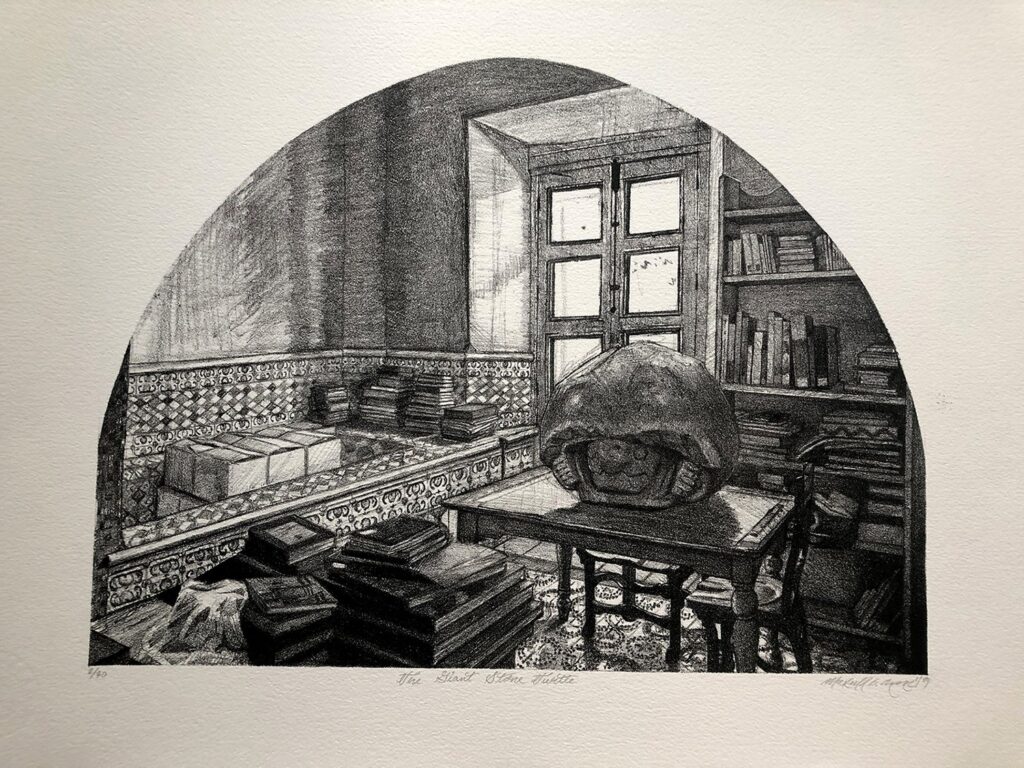 The Giant Stone Turtle, by Maxwell Roath, 2019, marble lithograph on Canson paper