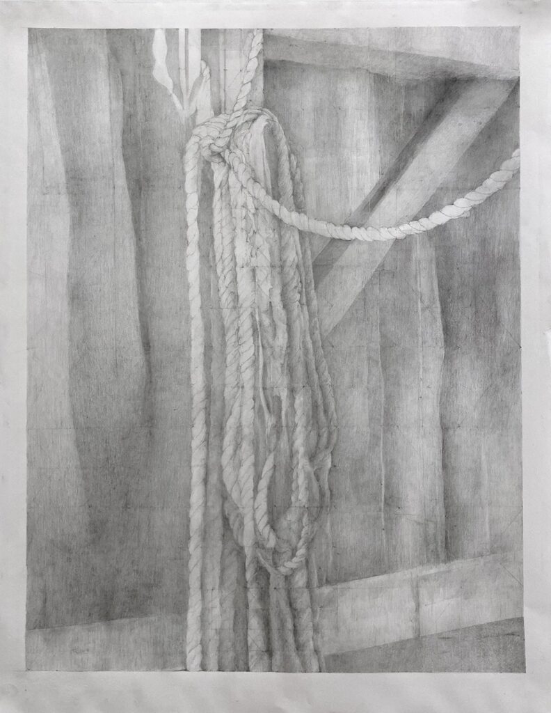 Hanging Rope, by Sandra Reese Roberts, 2020, graphite on paper