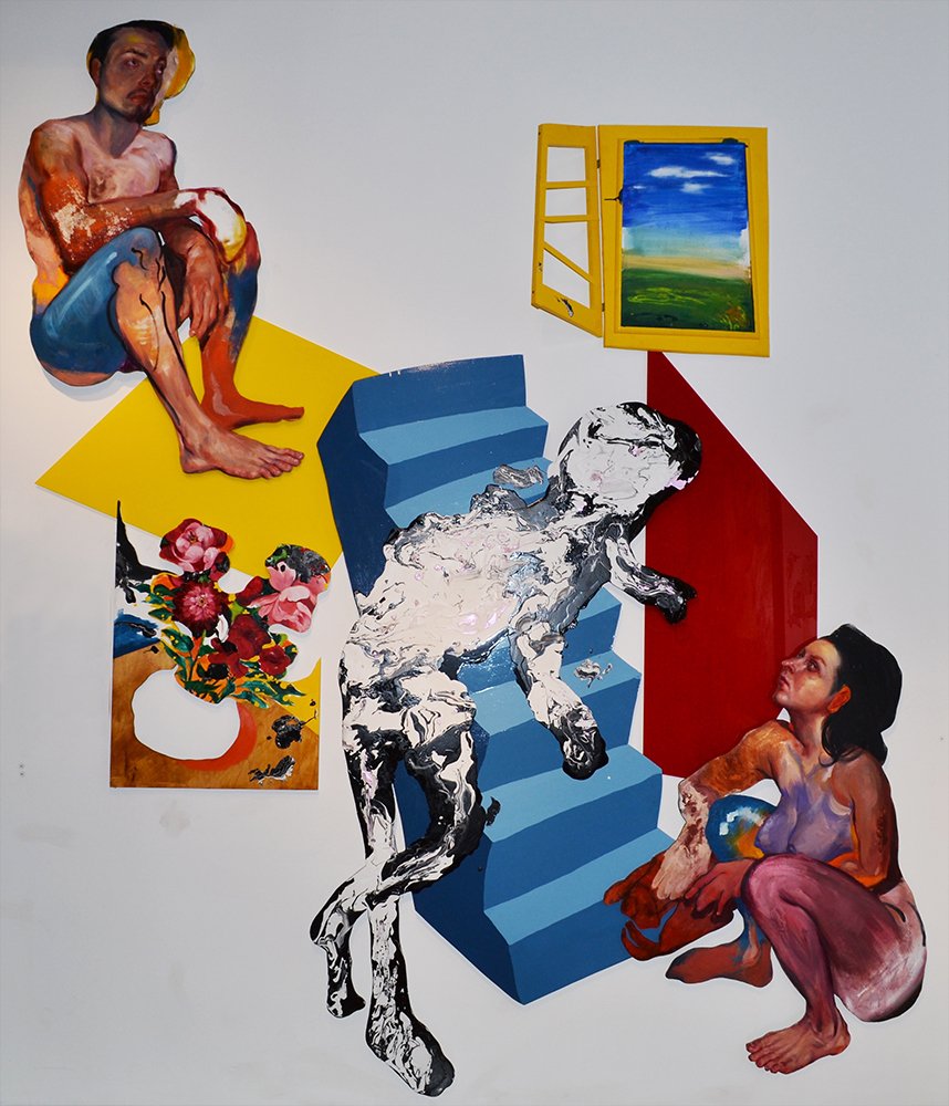 Dissolving Figures; Dear Natalie, by Camila Rocha, 2015, Oil, acrylic, shellac, enamel, plexiglass on wood, dimensions variable