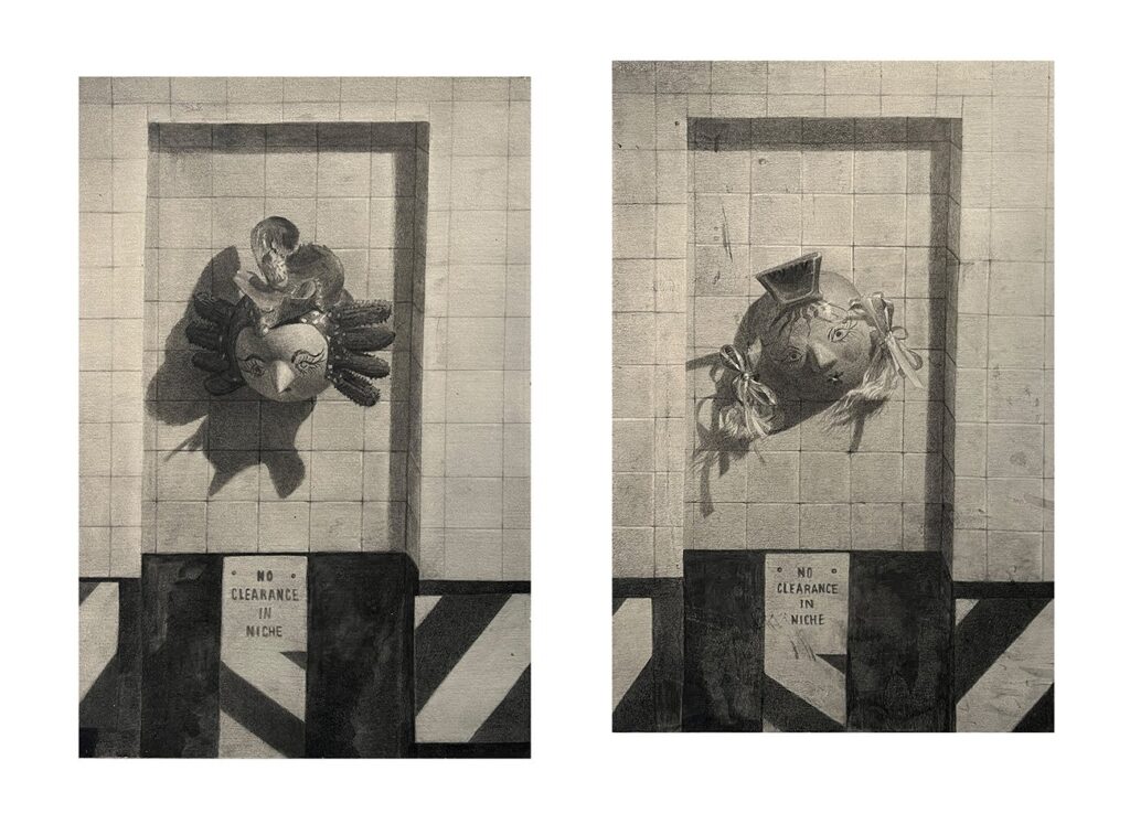 No Clearance in Niche, by Audrey Rodriguez, 2023, graphite on paper mounted to wood panel