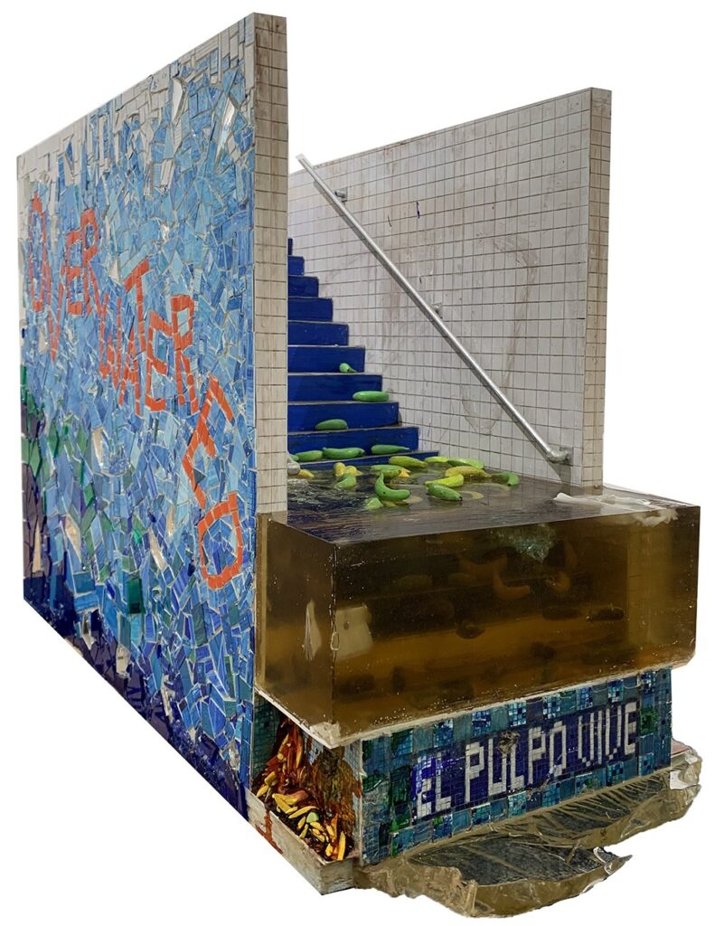 The Bathers, by Audrey Rodriguez, 2023, clay, styrene, acrylic, epoxy resin, glue, vinyl, recycled plastic, and wood