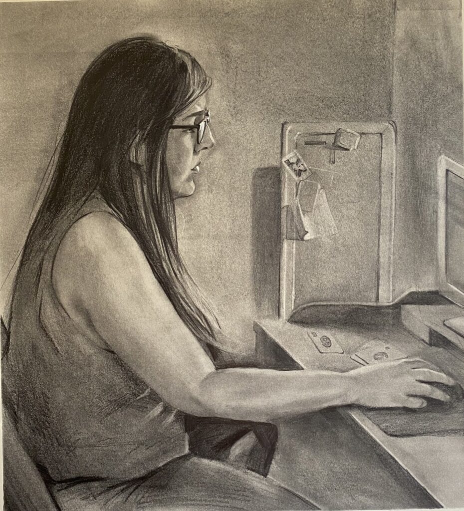 Work From Home, by Luis Angel Rodriguez, 2020, graphite on paper