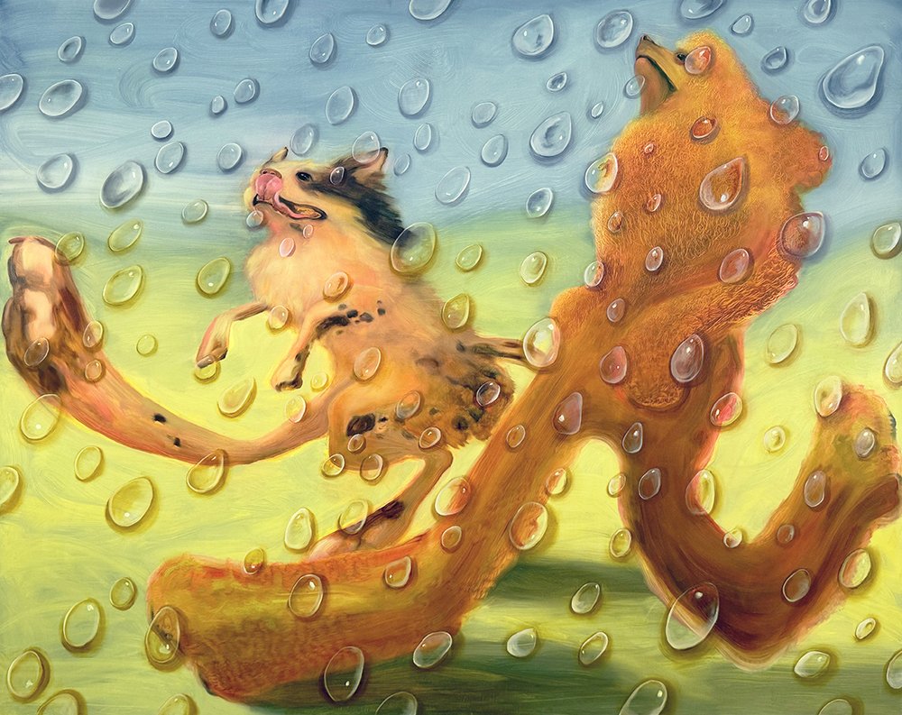 Sauerkraut and Picklepuss, by Laura Romaine, 2024, oil on linen
