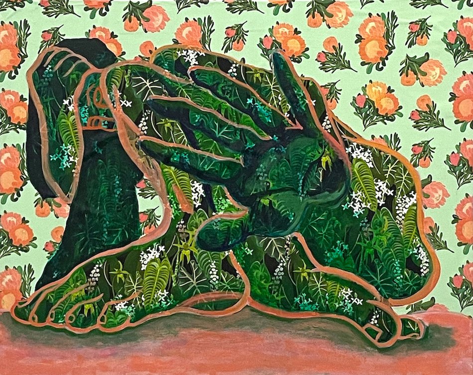 Mimesis 2 – Self-Portrait as a Memory, by Monique Rose, 2023, acrylic, wrapping paper, and matte medium on linen