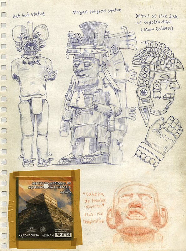 Archaeological Museum Studies, by George Rue, 2015, Ink on paper