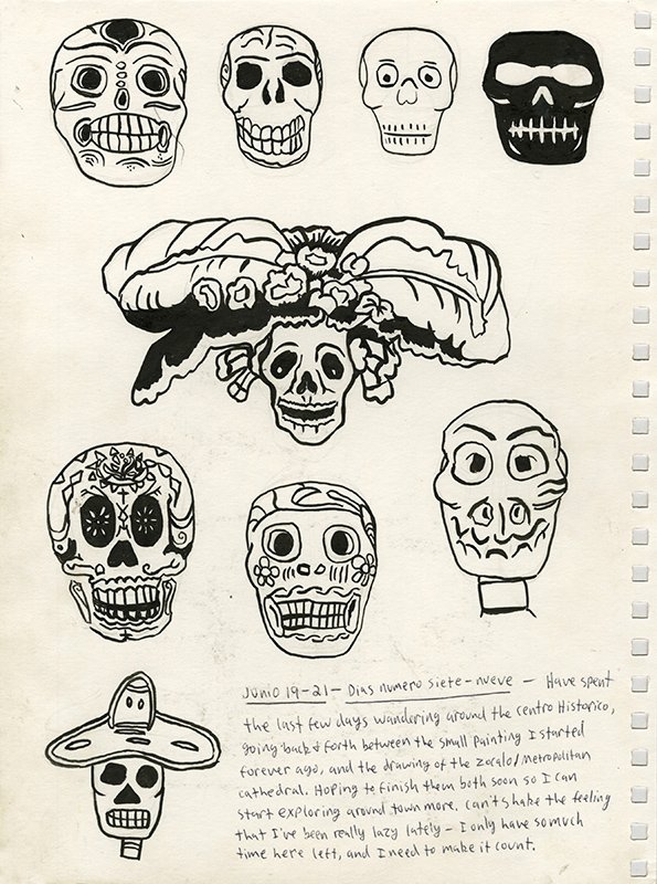 Skulls, by George Rue, 2015, Ink on paper