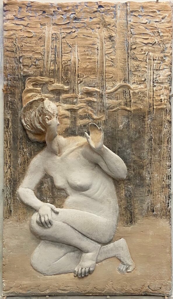 The Dream of the Moving Statue, by Candice Russell, 2024, plaster, gouache, and clay pigment